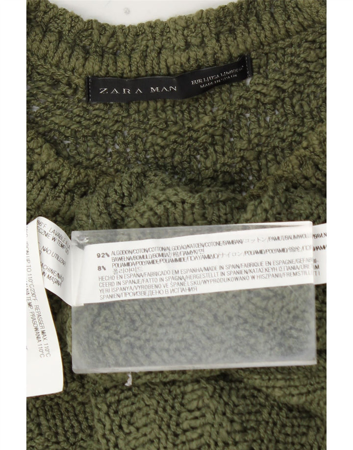 ZARA Hombre Jersey De Cuello Redondo Jersey Grande Caqui Algodón