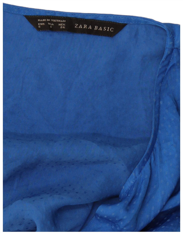 ZARA Blusa tipo camisa sin mangas para mujer UK 40 Small Blue Spotted