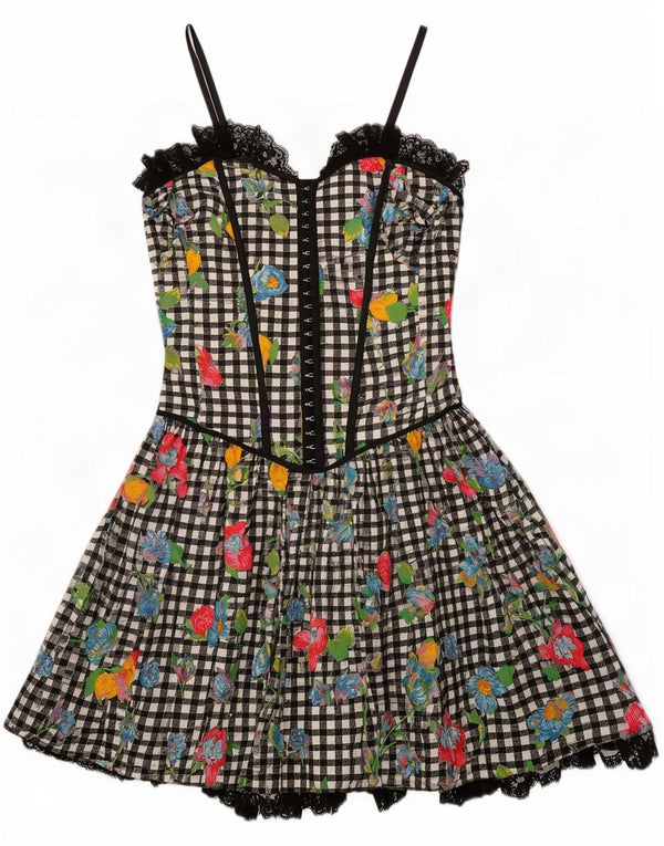 Hopfner Vestido Corsé para Mujer EU 38 Small Negro Floral Algodón