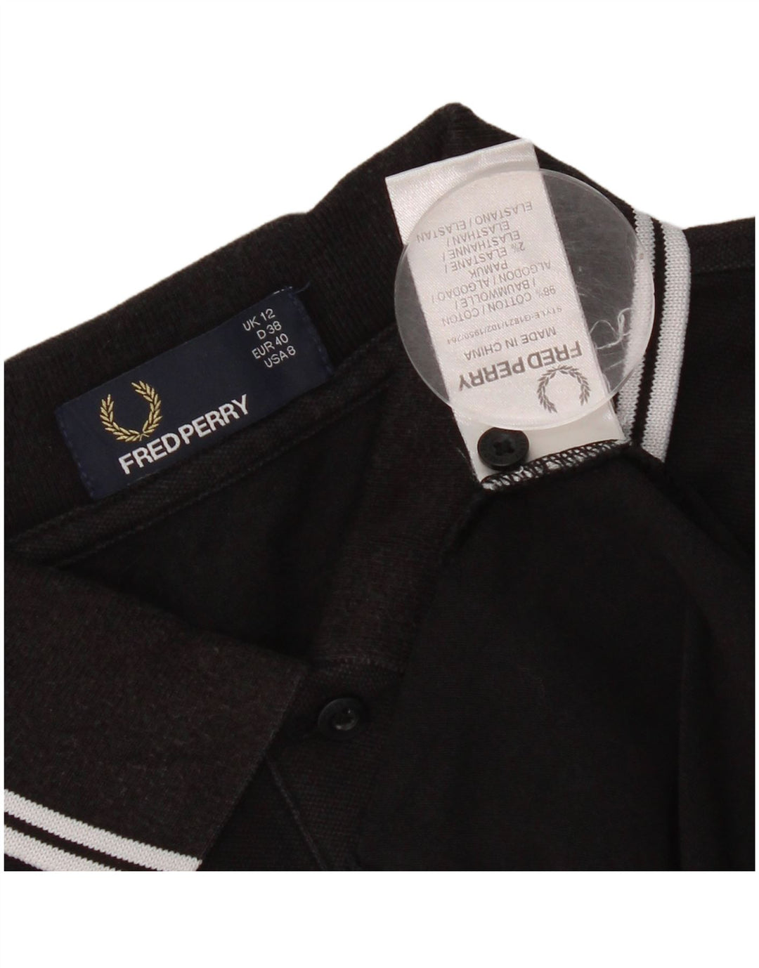 Fred Perry Polo para mujer UK 40 Mediano Algodón negro