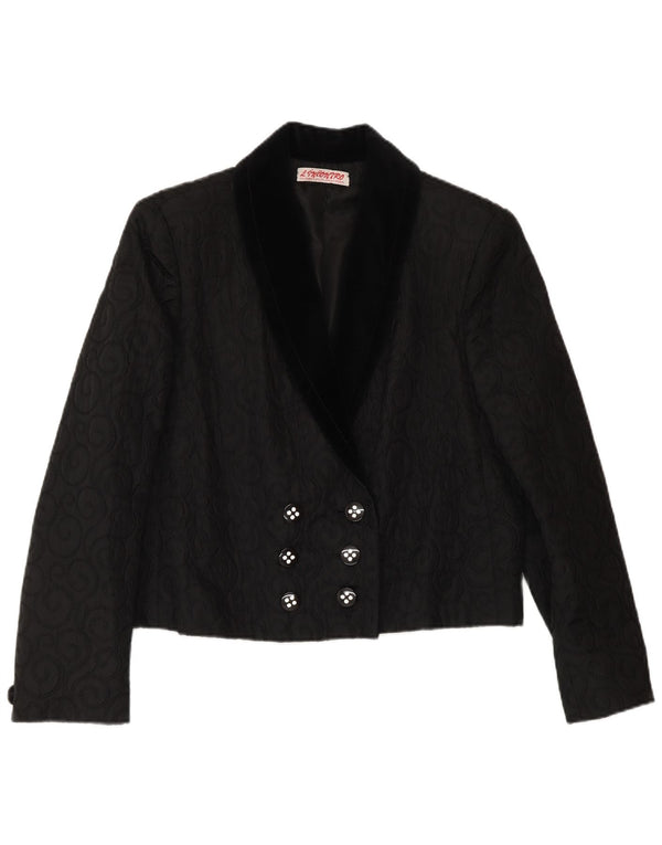 VINTAGE Chaqueta Blazer de doble pecho para mujer Reino Unido 14 Paisley negro mediano