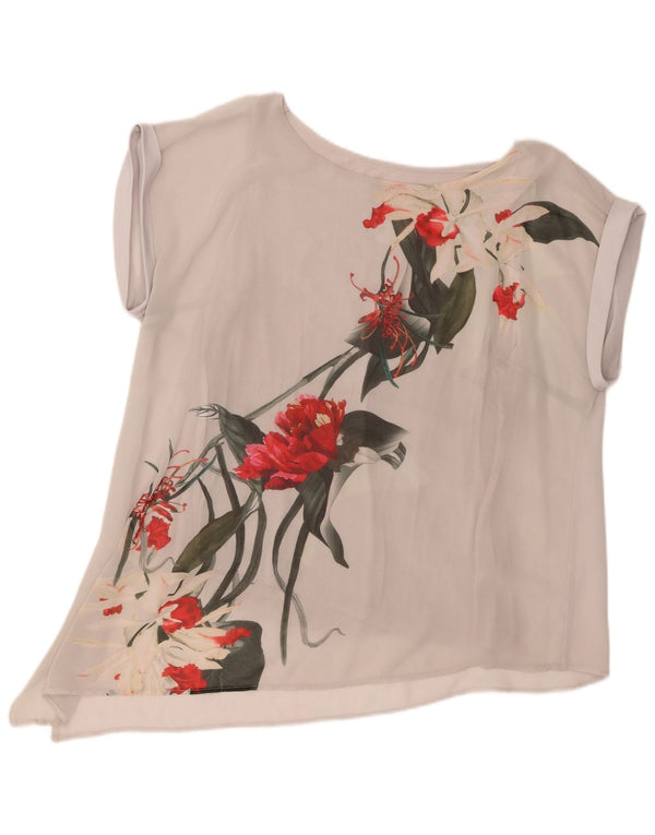 Coast Blusa asimétrica para mujer Top UK 46 Poliéster floral gris grande