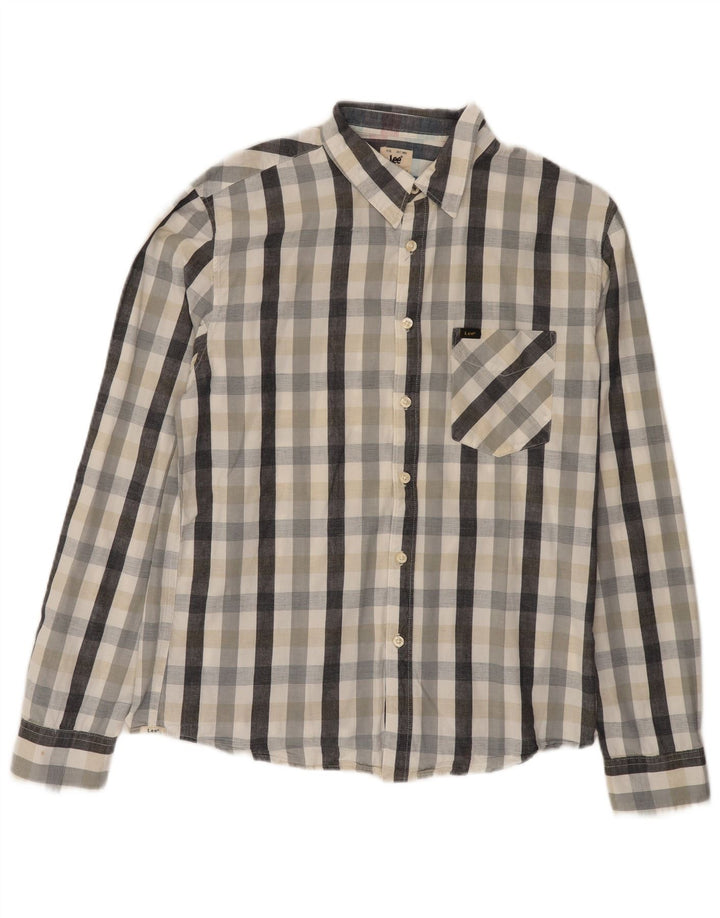 Camisa Lee para hombre de algodón a cuadros grises grandes