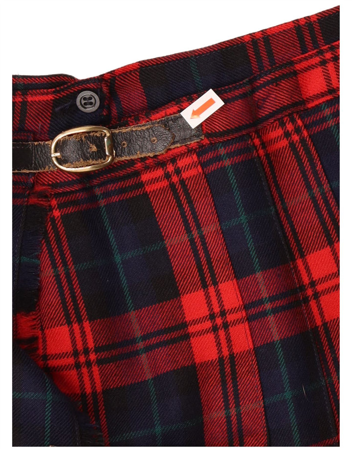 Vintage mujer cuchillo falda plisada IT 42 Medio W28 Rojo Check Lana Virgen