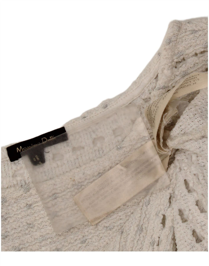 Massimo Dutti Jersey de crochet con cuello barco para mujer UK 44 Medium White