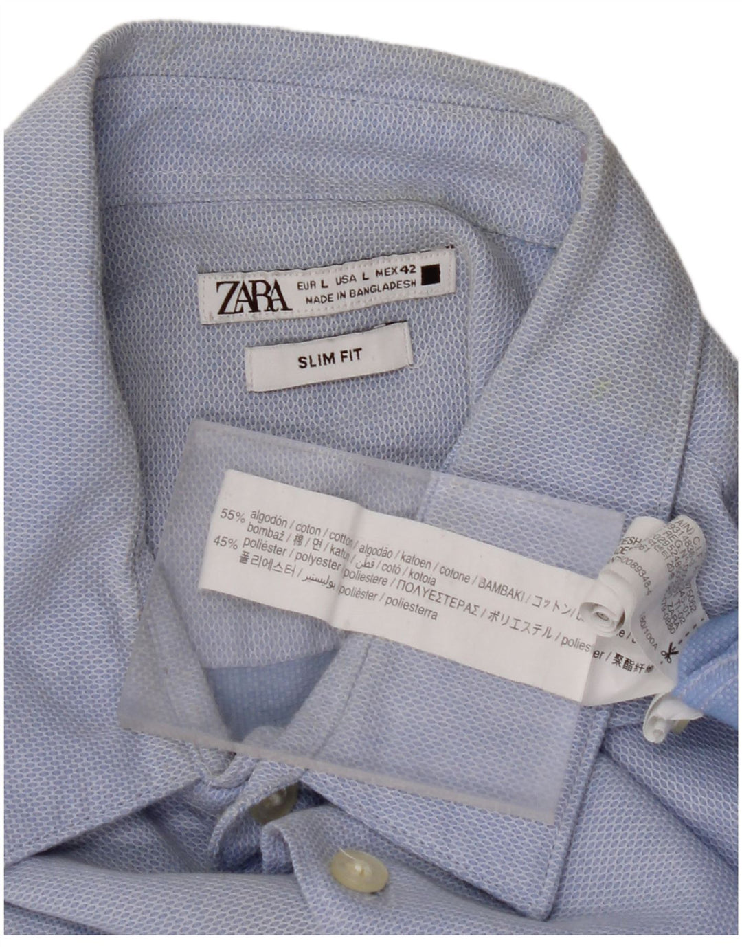 ZARA Hombre Camisa Slim Fit Grande Algodón Azul