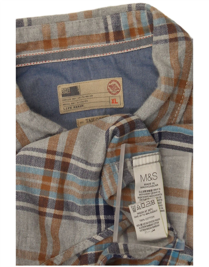 Marks & Spencer Camisa de franela a medida para hombre XL Algodón a cuadros gris