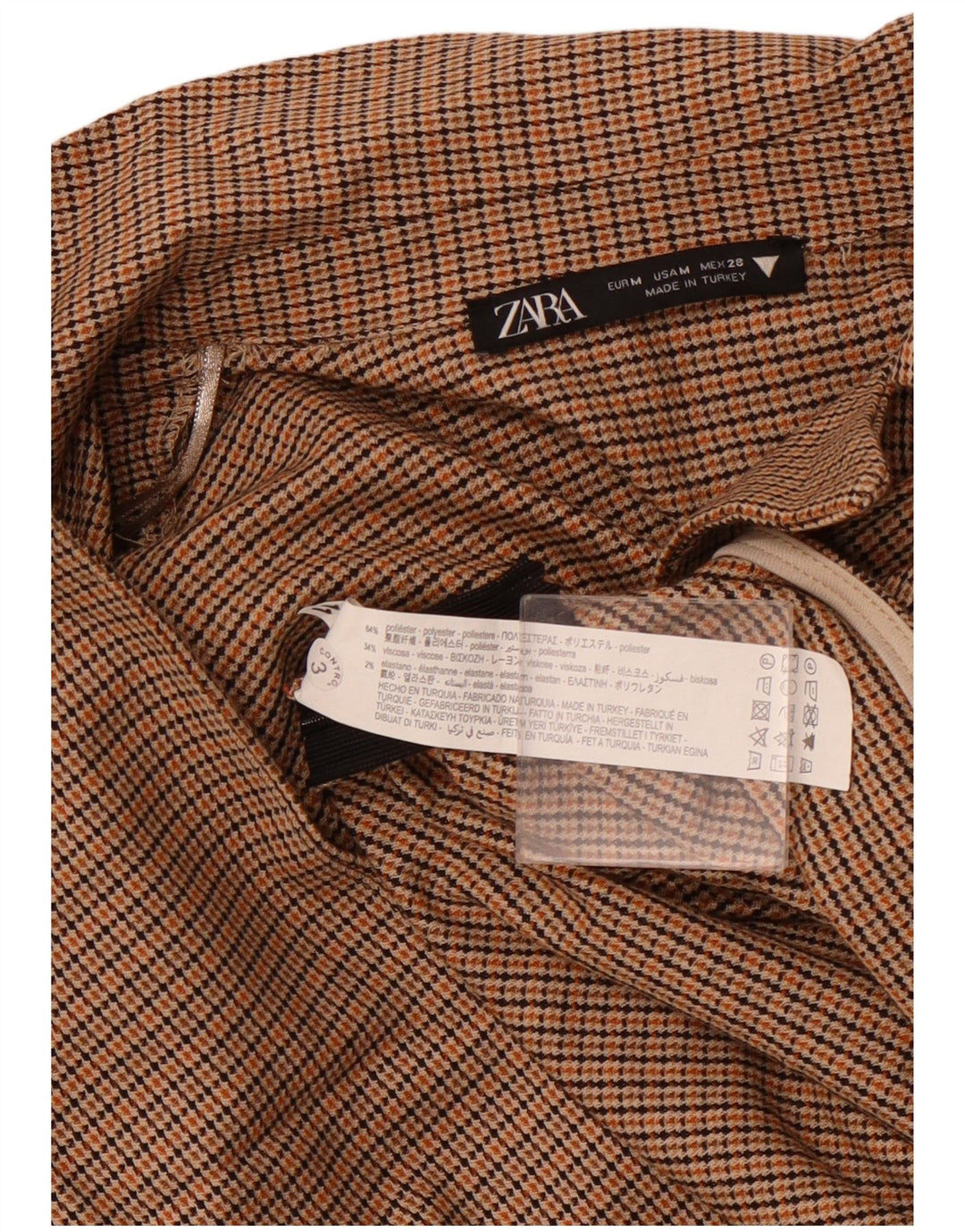 ZARA Top corto de manga larga para mujer ES 40 Poliéster de pata de gallo marrón medio