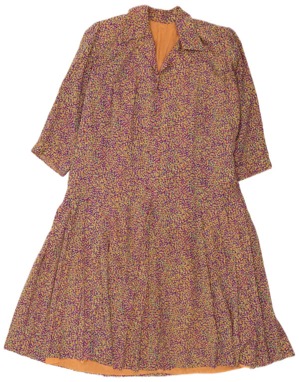 Vintage mujer 3/4 manga A-Line vestido Reino Unido 14 medio multicolor retro