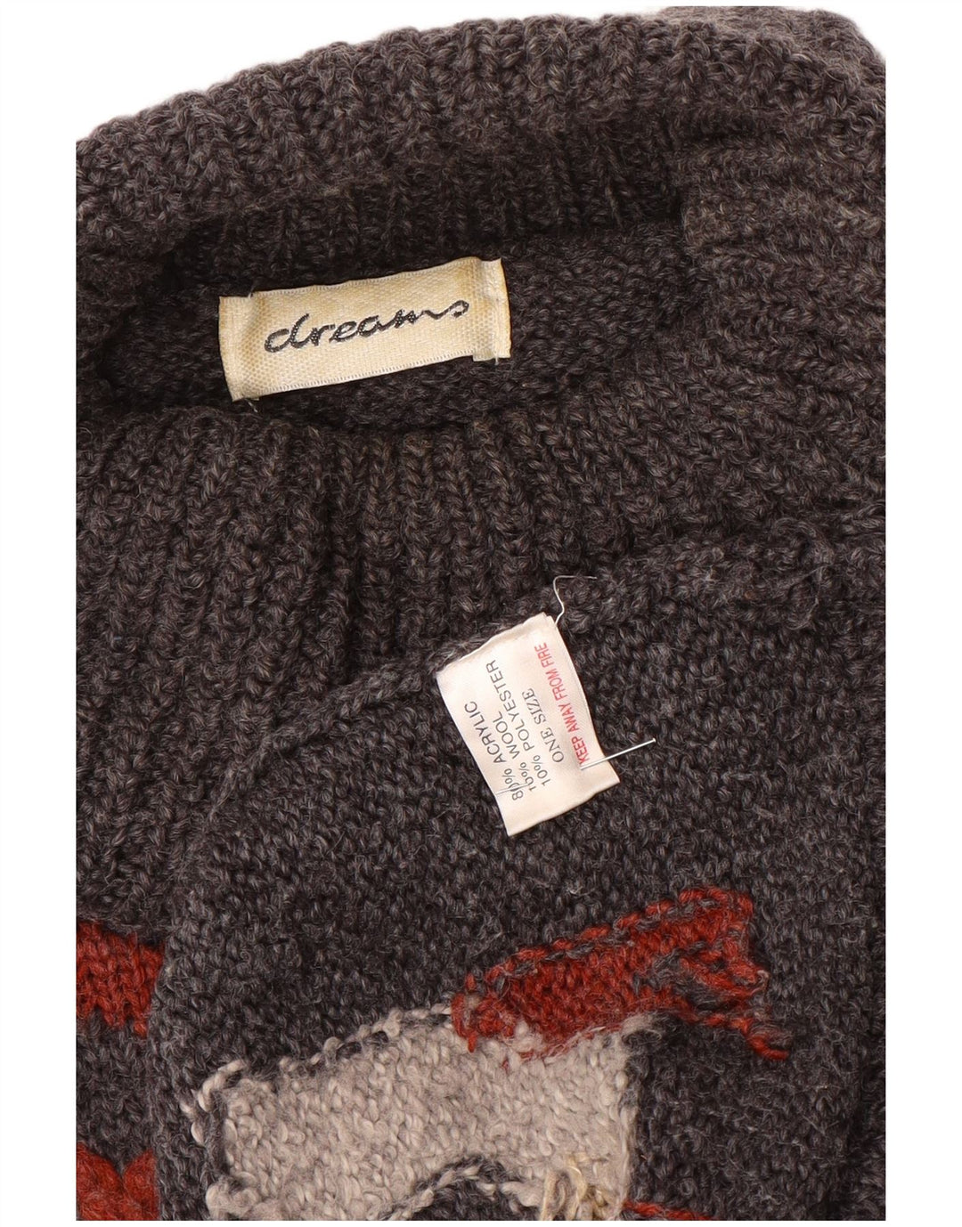 Vintage hombres rollo cuello jersey suéter un tamaño gris geométrico acrílico