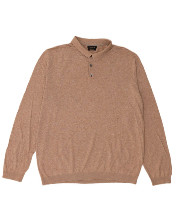 MASSIMO DUTTI Jersey De Cuello Polo Hombre XL Algodón Moteado Beige