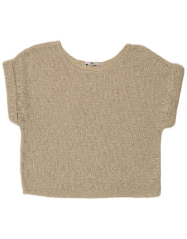 Zara Mujer Crop Knit Blusa Top UK 46 Large Beige