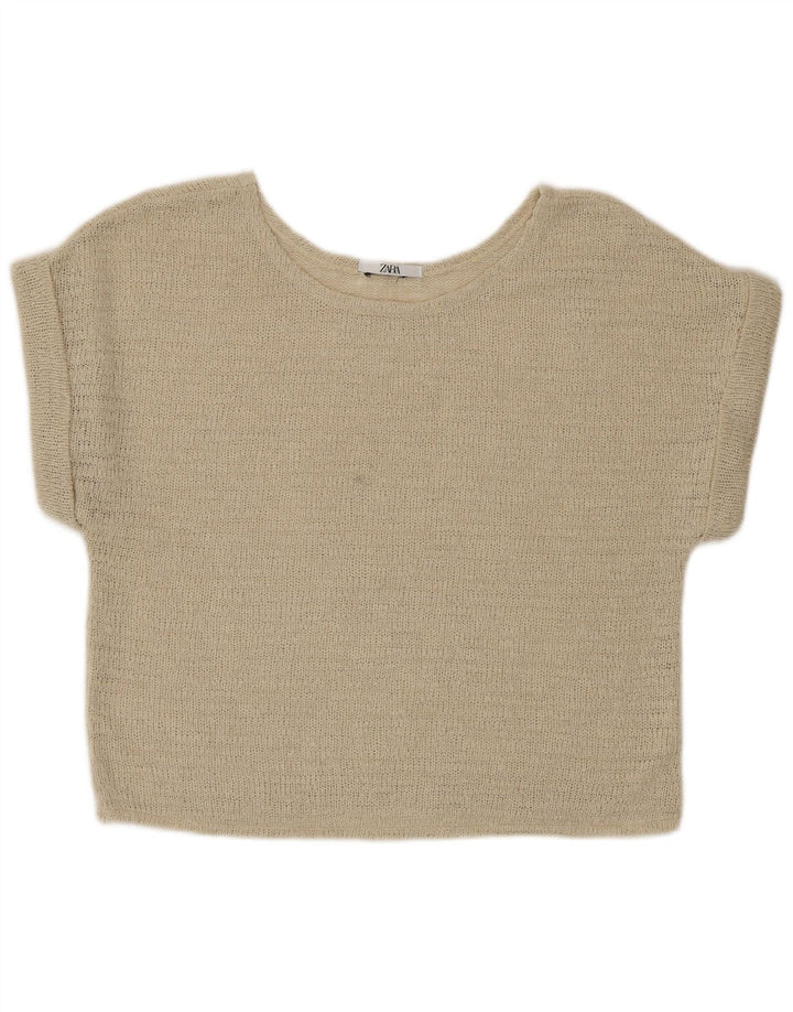 Zara Mujer Crop Knit Blusa Top UK 46 Large Beige