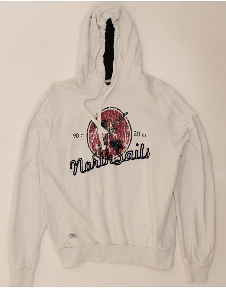 NORTH SAILS Mens Graphic Hoodie Jumper Large White Cotton Vintage North Sails and Second-Hand North Sails from Messina Hembry 