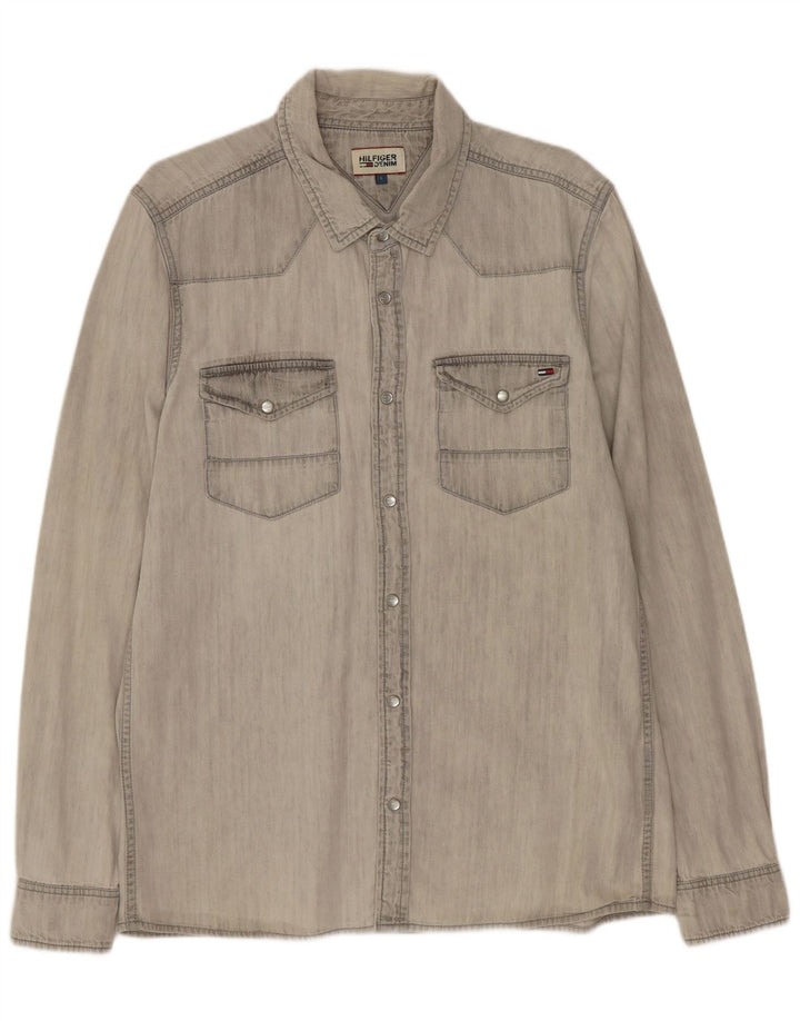 TOMMY HILFIGER Camisa vaquera para hombre Algodón gris grande