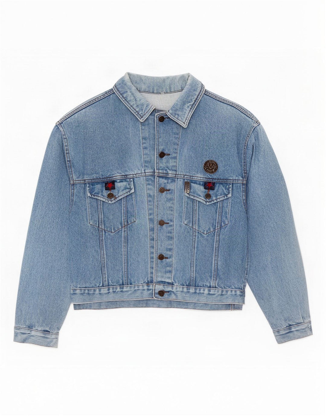 Vintage mujer chaqueta de mezclilla de gran tamaño Reino Unido 14 algodón azul medio