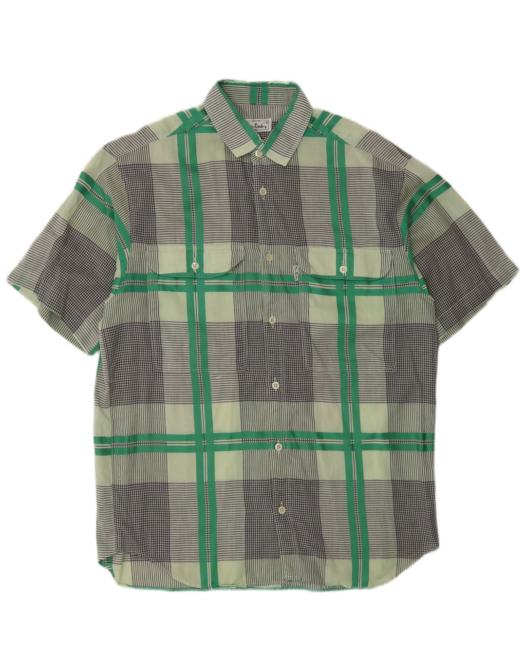 Camisa Pierre Cardin Hombre Manga Corta Cuadros Verde Medio