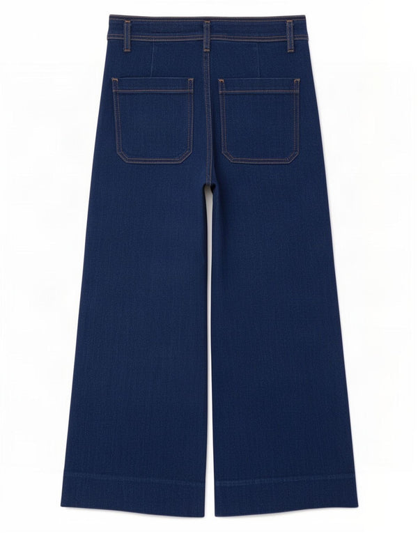 Zara Vaqueros de pierna ancha y cintura alta para mujer EU 38 Small W28 L27 Algodón azul