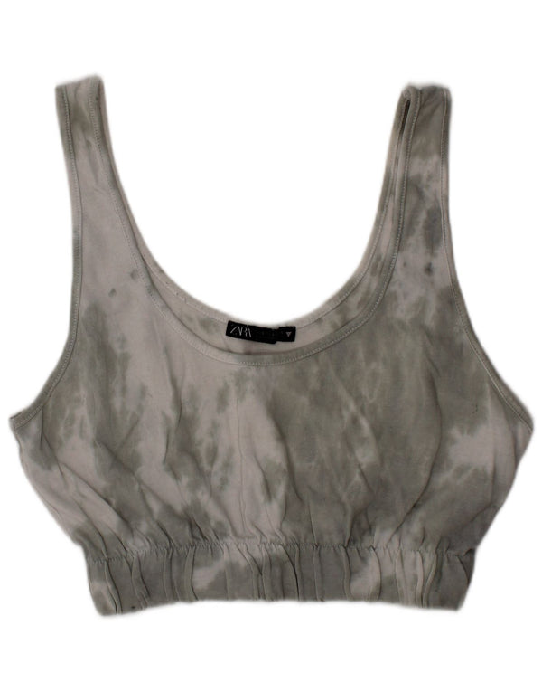 Zara Mujer Bralette Crop Top Small Gris Tie Dye Algodón