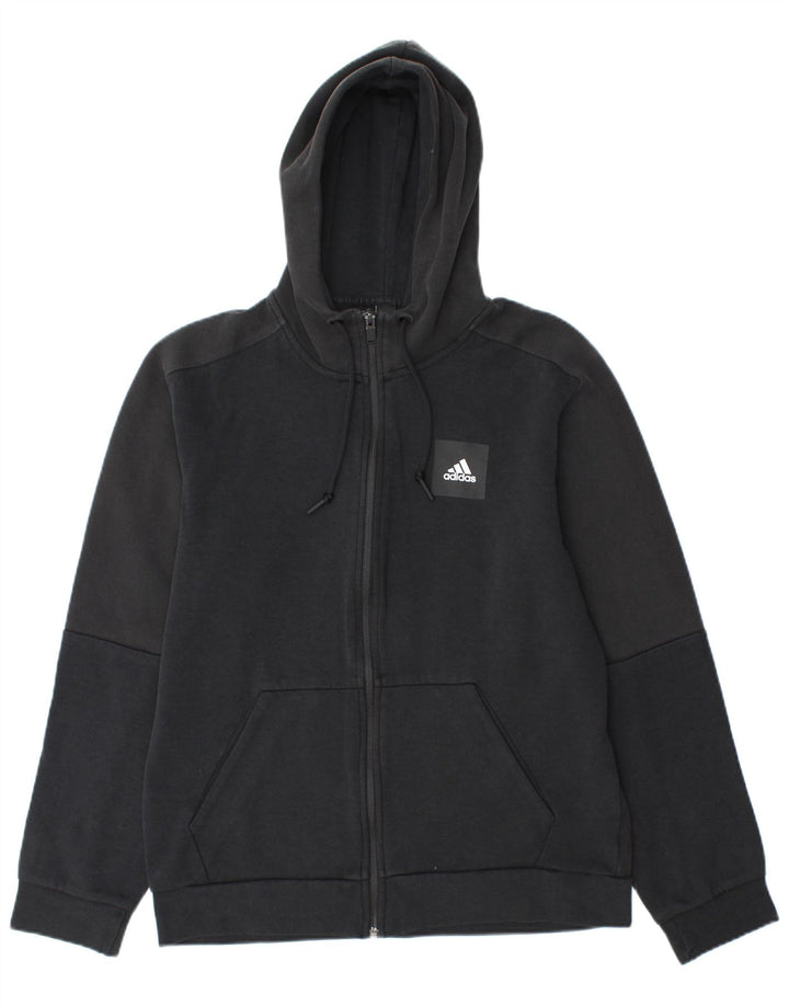 Adidas - Sudadera con capucha y cremallera para hombre, algodón negro mediano