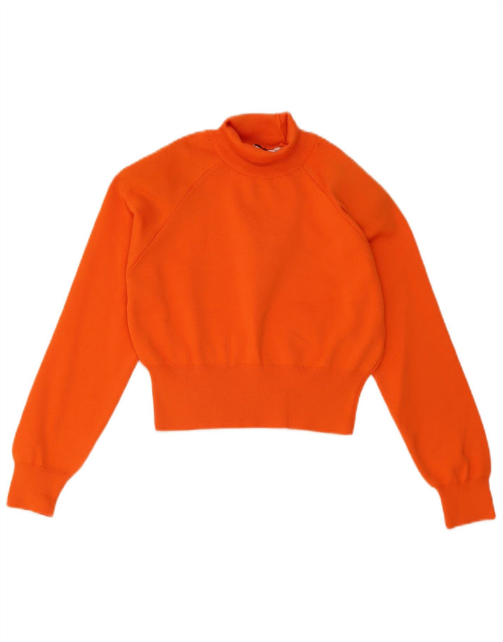 Zara Mujer Crop Roll Neck Jumper Sweater UK 10 Small Naranja Poliéster