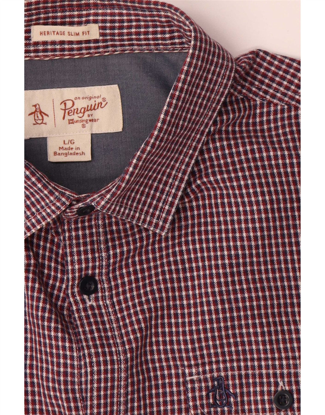 Camisa de corte slim Heritage Heritage de Penguin para hombre, algodón a cuadros rojos grandes