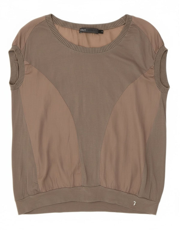 Trussardi Jeans Camiseta Mujer Top UK 40 Small Gris Colorblock