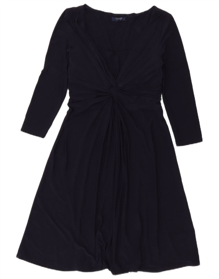 Chaps Vestido acampanado de manga 3/4 para mujer UK 42 Poliéster azul marino mediano