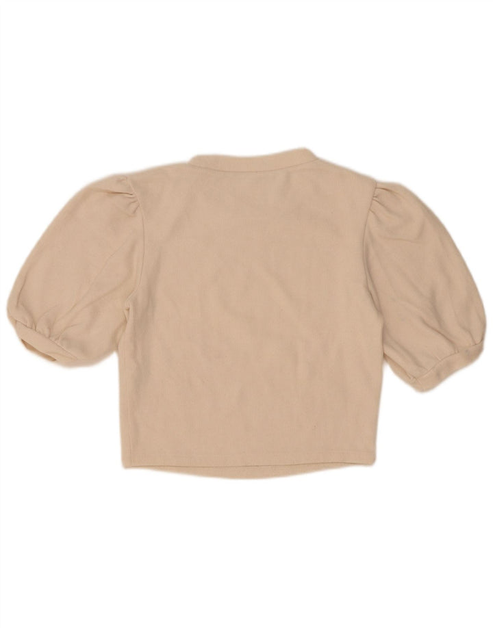 Zara Mujer Crop Blusa Top Reino Unido 10 Pequeño Algodón Beige