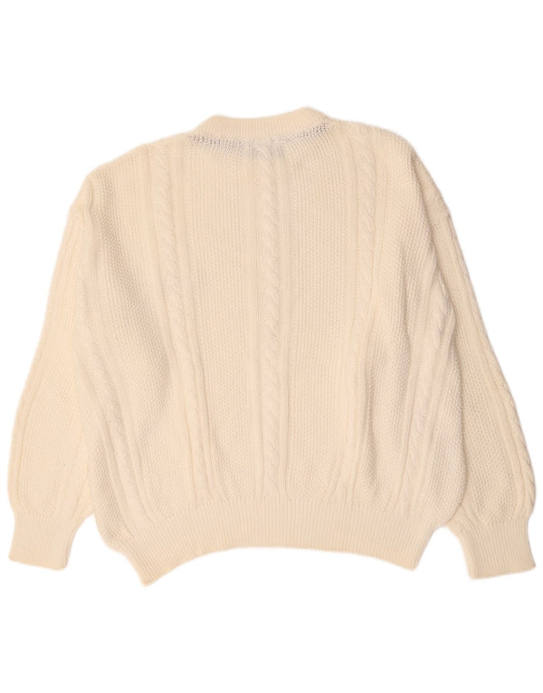Vintage hombres barco cuello jumper suéter 2XL algodón blanco