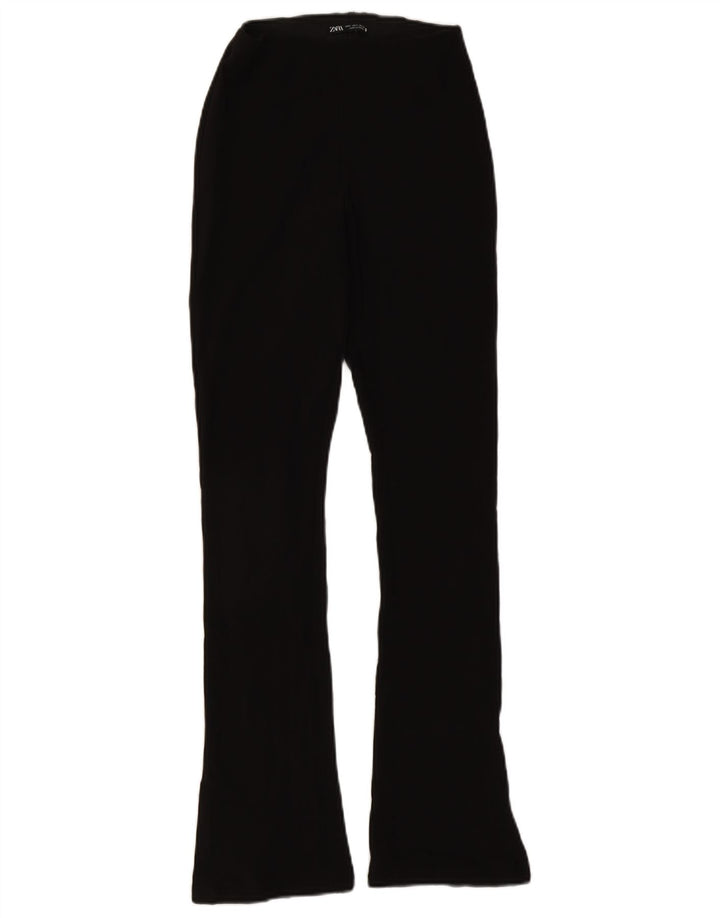 Zara Mujer Pantalón Casual Acampanado Pequeño W26 L30 Poliéster Negro