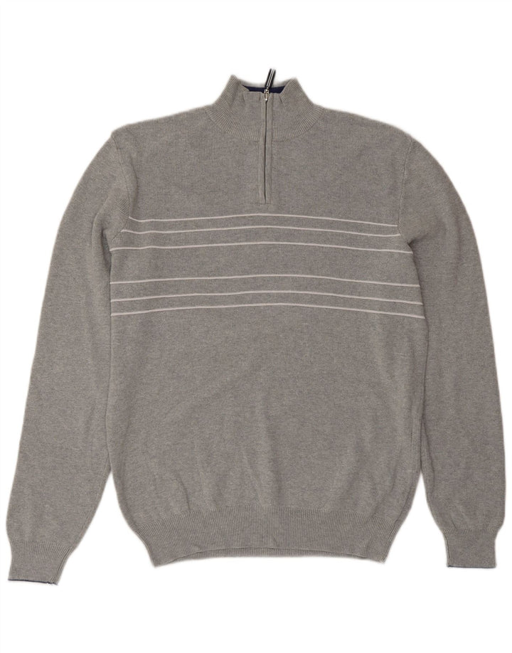 Marks & Spencer Jersey azul con cuello y cremallera Harbor para hombre, talla pequeña, gris