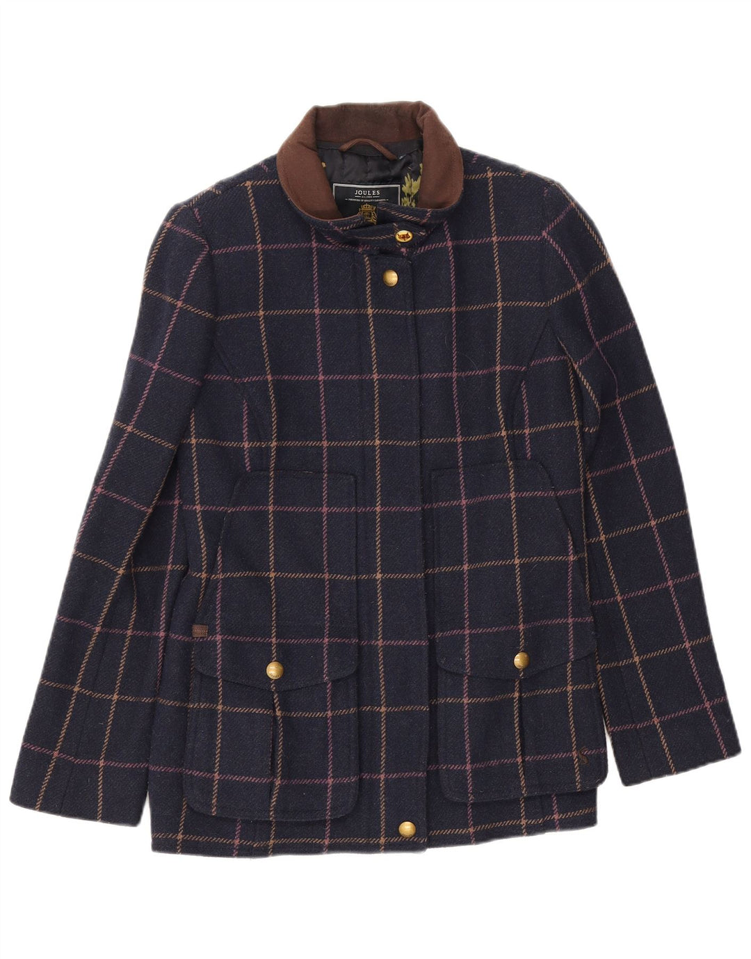 Chaqueta bomber para mujer Joules UK 12 Mediana Lana a cuadros azul marino