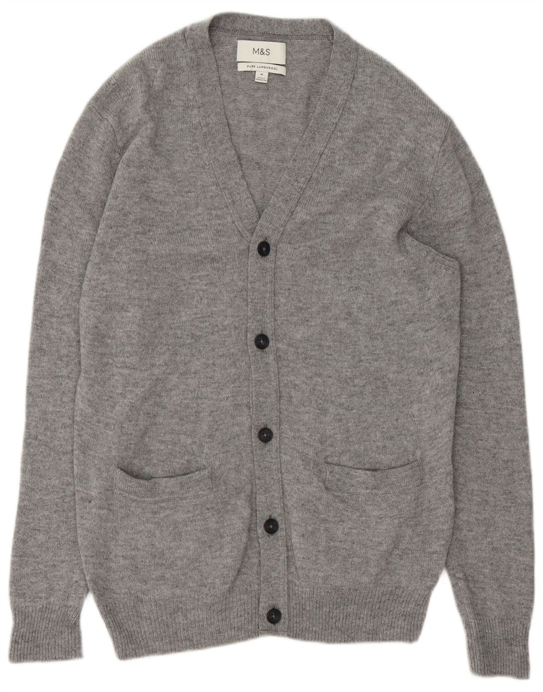 MARKS & SPENCER Suéter tipo cárdigan para hombre de lana de cordero moteada gris medio