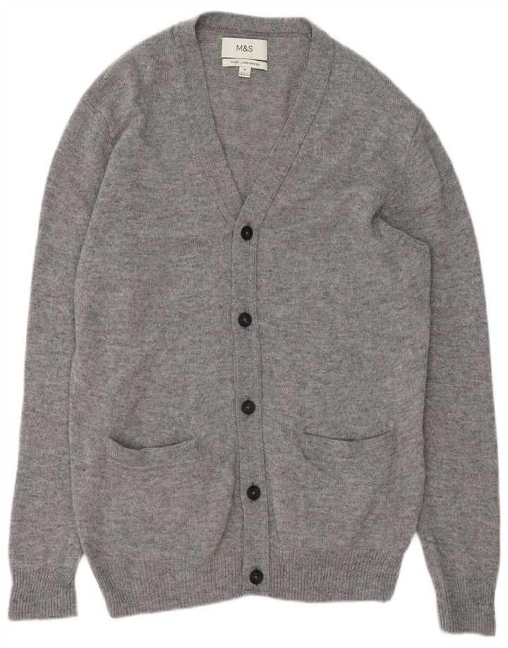 MARKS & SPENCER Suéter tipo cárdigan para hombre de lana de cordero moteada gris medio