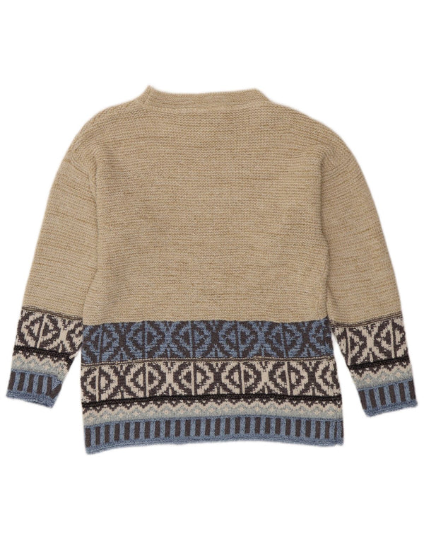 Camelot Jersey de cuello redondo para mujer UK 10 Small Beige Geométrico