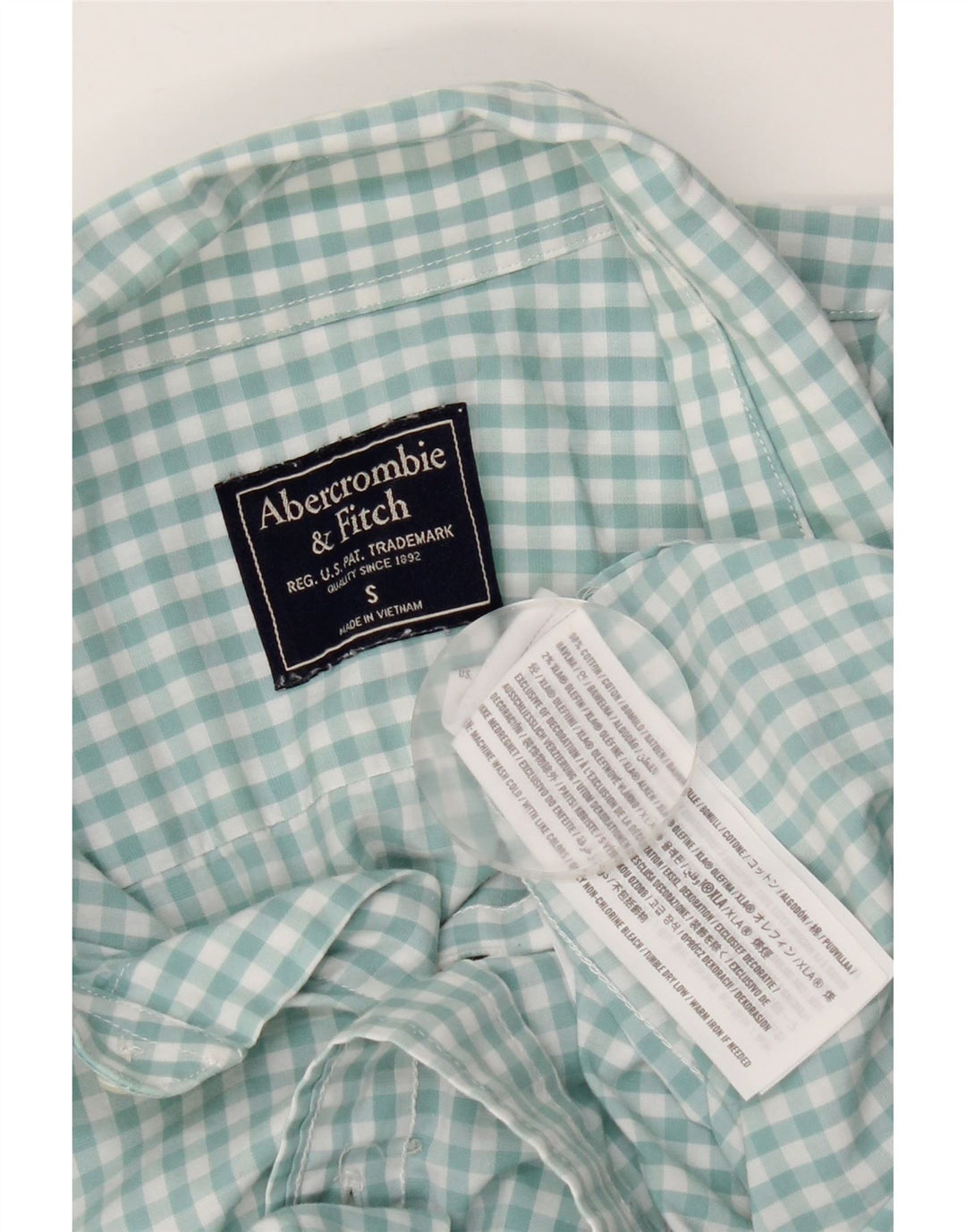 Abercrombie & Fitch Camisa para hombre pequeña de algodón a cuadros verde