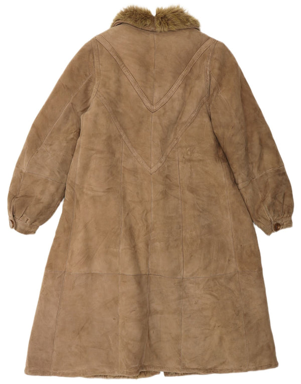 VINTAGE Abrigo de piel de oveja para mujer Reino Unido 14 Marrón medio