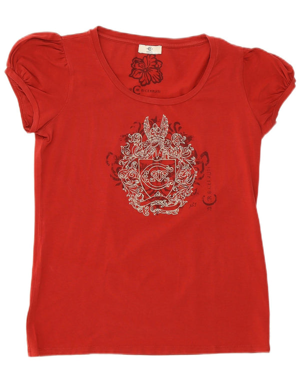 Cerruti 1881 Camiseta gráfica para mujer Top UK 40 Medium Rojo