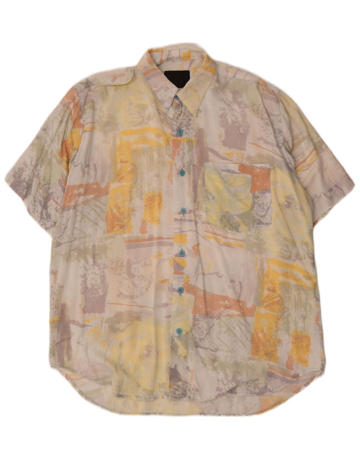 Vintage hombres patrón abstracto camisa de manga corta grande multicolor