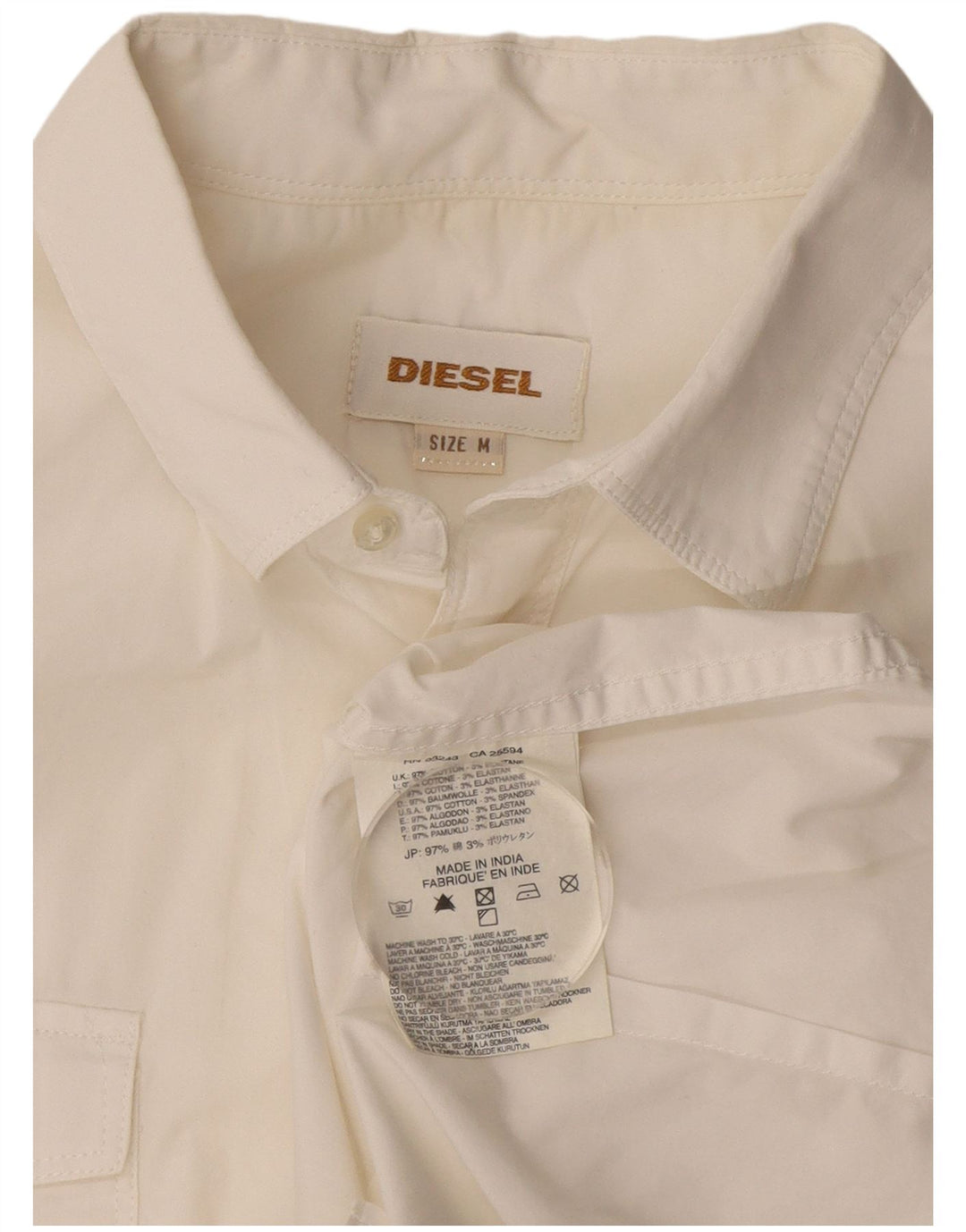 Diesel Hombre Camisa De Manga Corta De Algodón Blanco Mediano