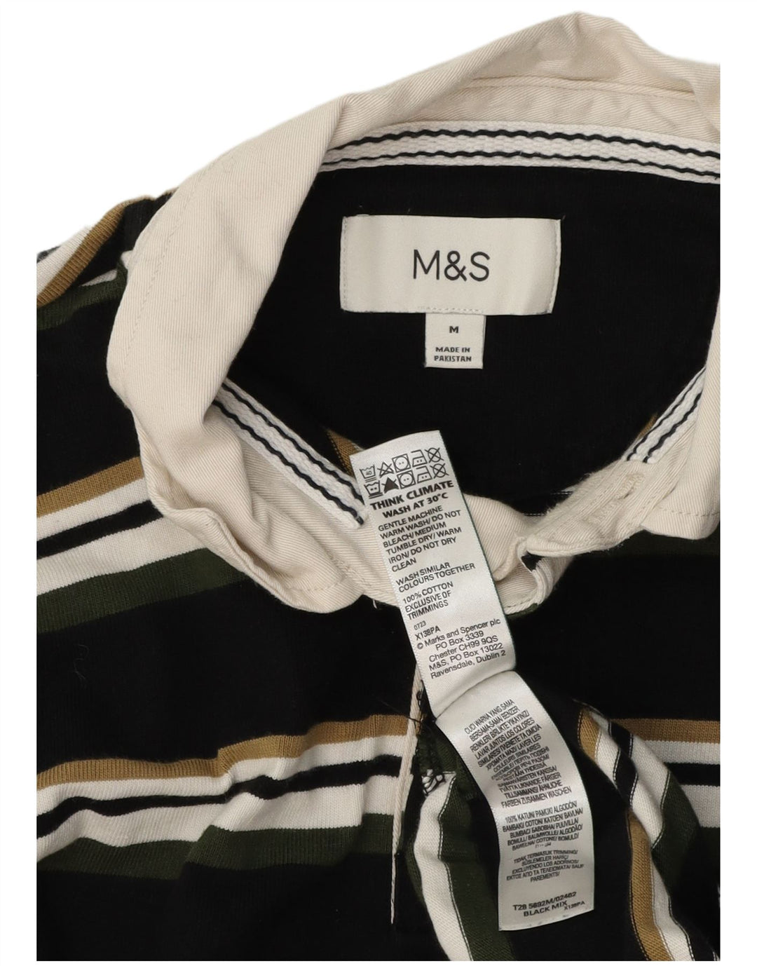 Marks & Spencer Polo de rugby de manga larga para hombre, tamaño mediano, color negro a rayas