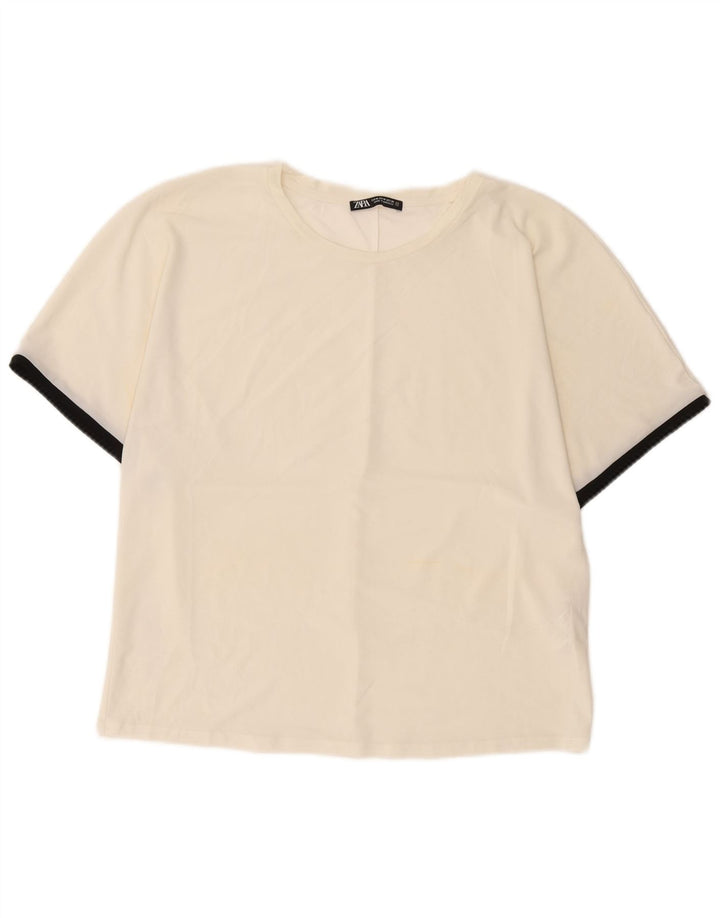 Zara Camiseta Mujer Top UK 40 Medio Off White Poliéster