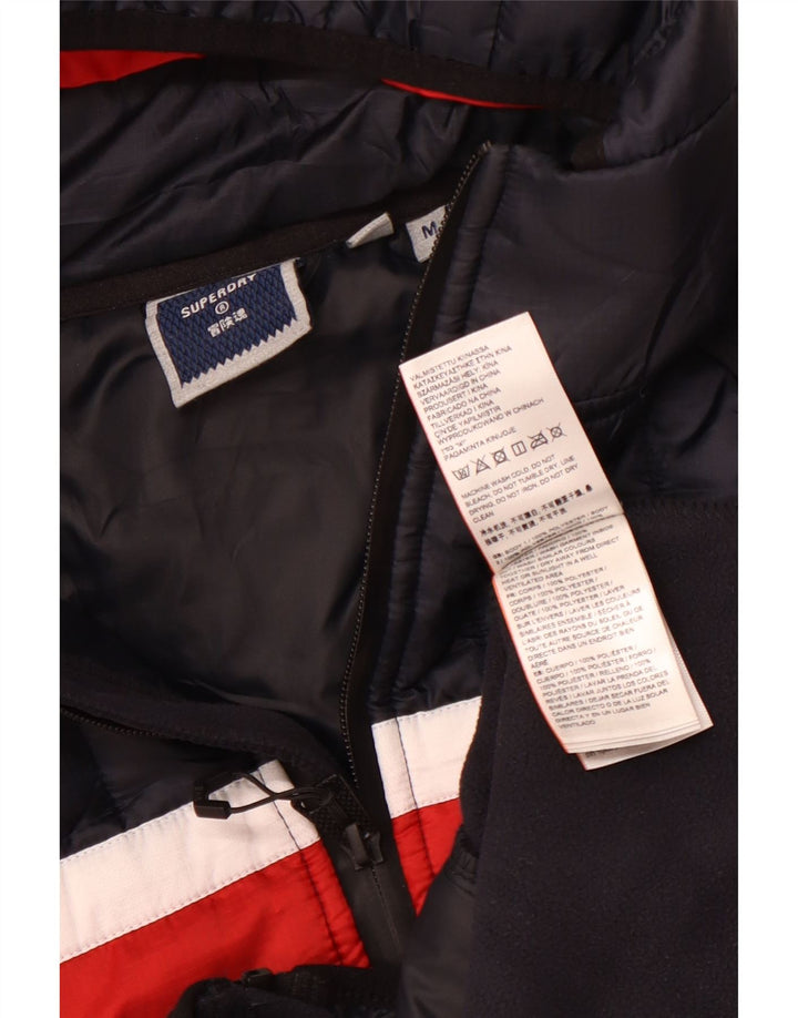 SUPERDRY Chaqueta bomber con capucha para hombre UK 38 Medium Azul marino Colorblock