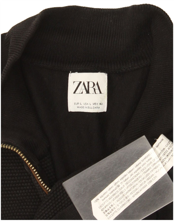 Zara Hombre Cárdigan Suéter Grande Algodón Negro