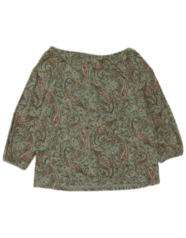 CHAPS Blusa corta de manga 3/4 para mujer UK 44 Algodón paisley verde medio