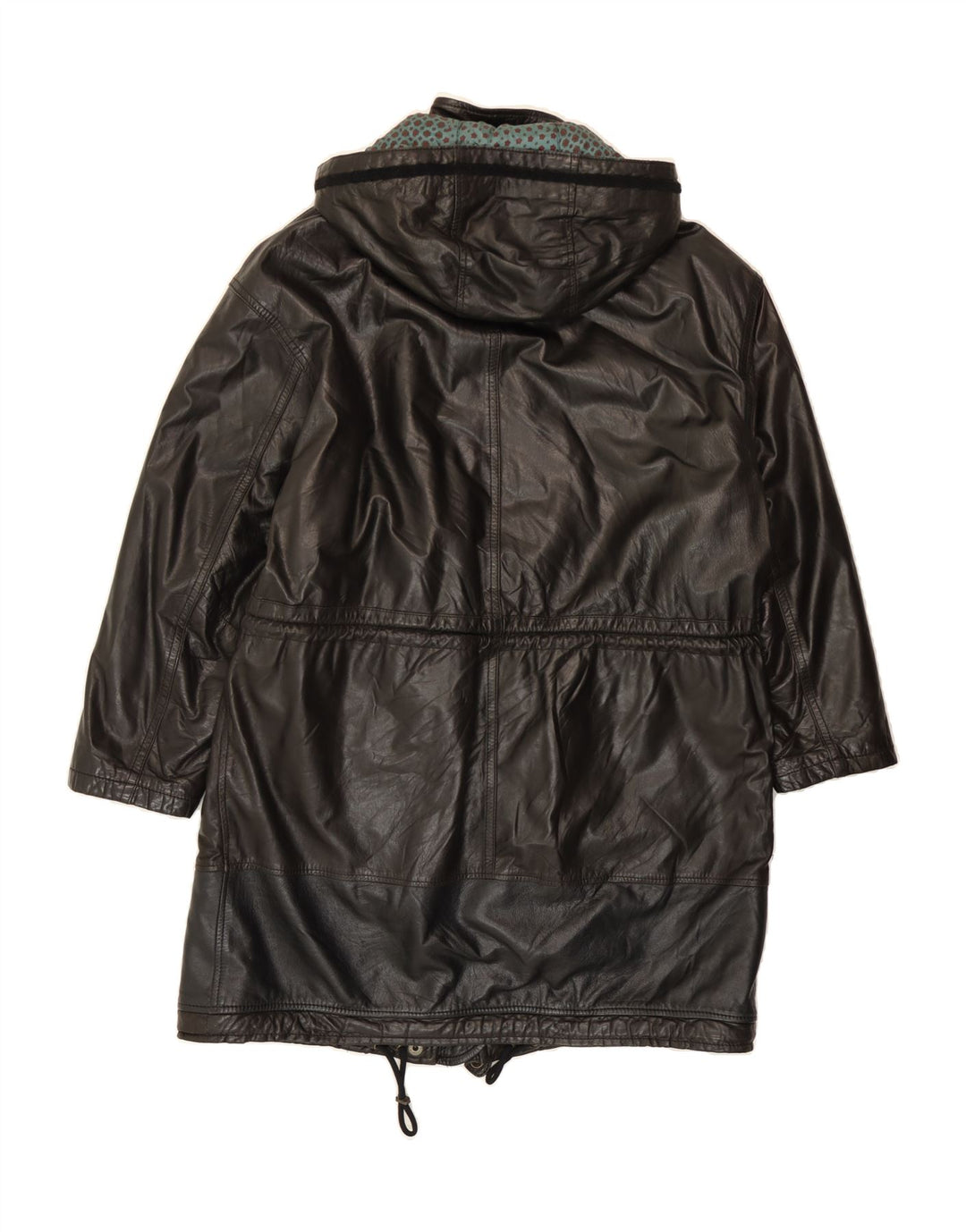 BELFE Womens Hooded Leather Coat UK 14 Large Black Vintage Belfe and Second-Hand Belfe from Messina Hembry 