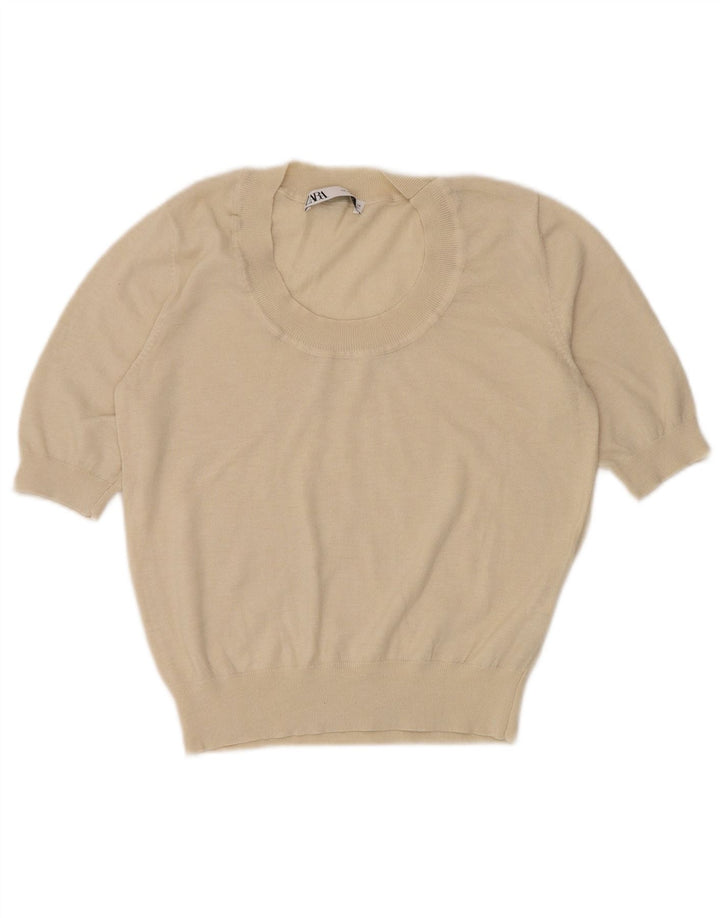 Zara Mujer Blusa De Manga Corta Top UK 40 Medium Off White Nylon