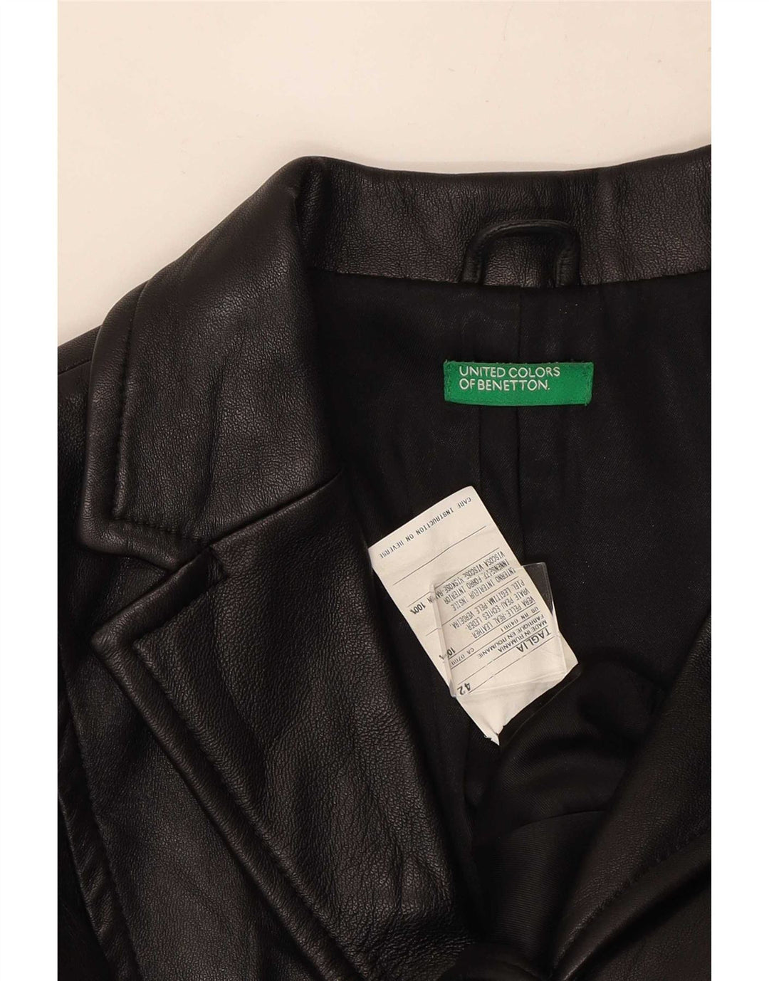 Benetton Chaqueta Americana De Piel Con 3 Botones IT 42 Medium Black Leather