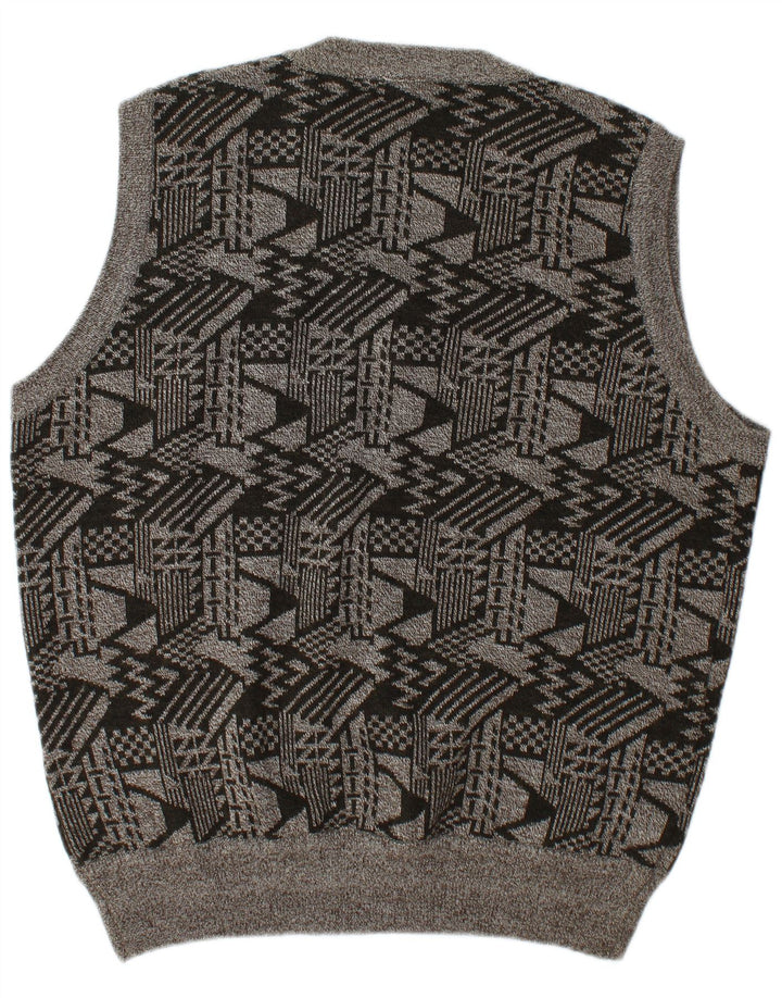Vintage hombres chaleco tanque top 2XL gris lana geométrica